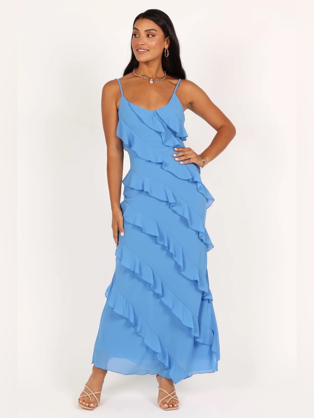 Petal & Pup Ciao Blue Ruffle Maxi Dress